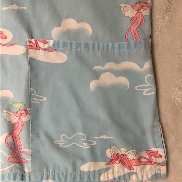 Gently Loved Light Blue Scrub Top with Pink Panther Design - Picture 5 of 7